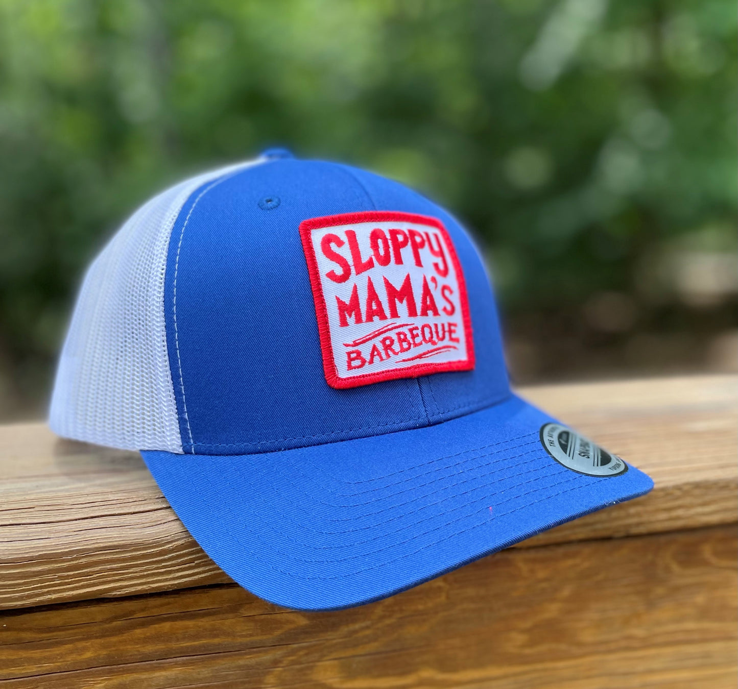 Sloppy Mama's BBQ Trucker Hat Adjustable in Blue and White