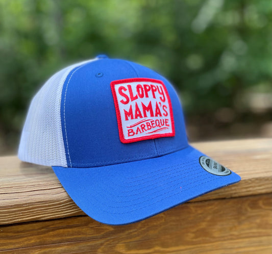 Sloppy Mama's BBQ Trucker Hat Adjustable in Blue and White